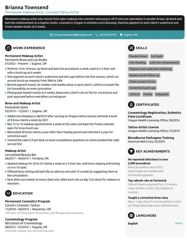Permanent Makeup Artist resume example