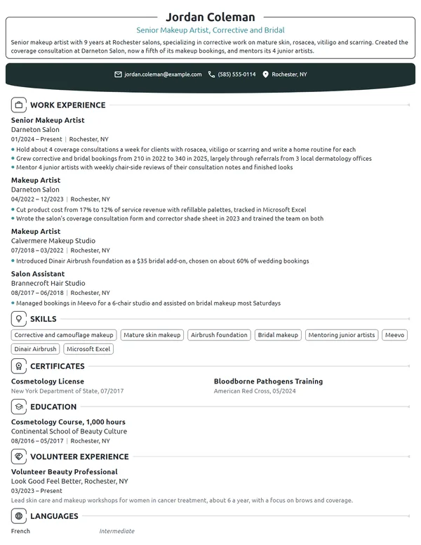 Senior Makeup Artist resume example