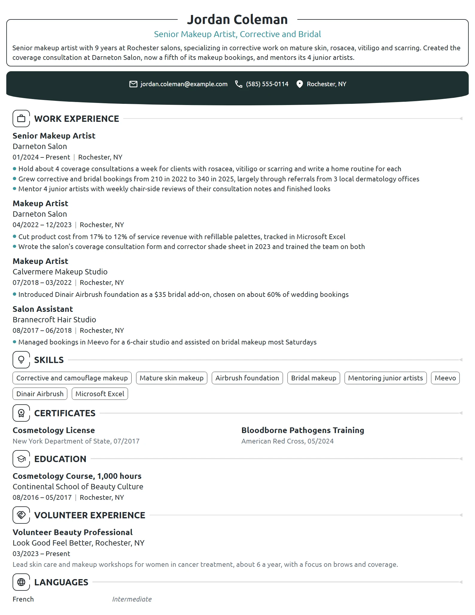 Senior Makeup Artist resume example