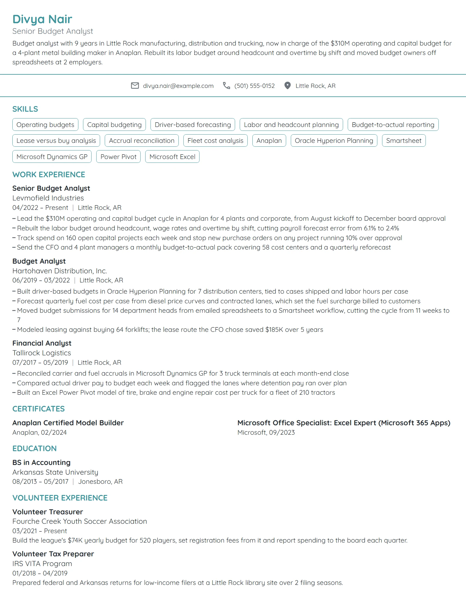 11 Management Accounting Resume Examples & Guide for 2026
