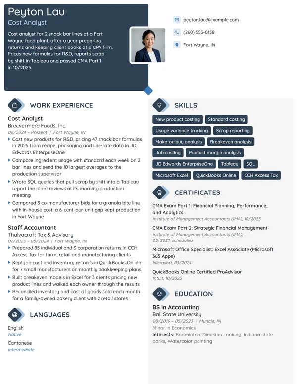 Cost Analyst resume example