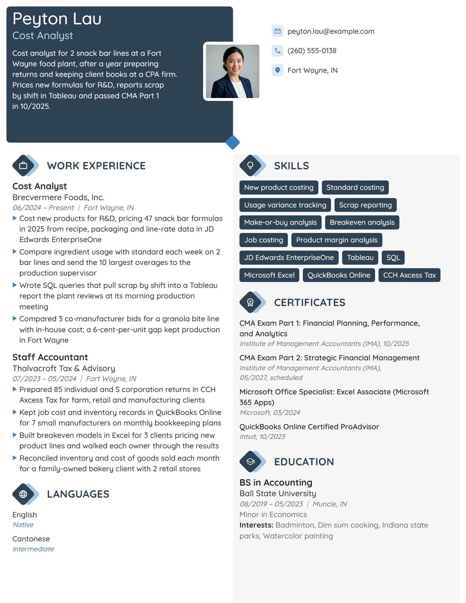 Cost Analyst resume example
