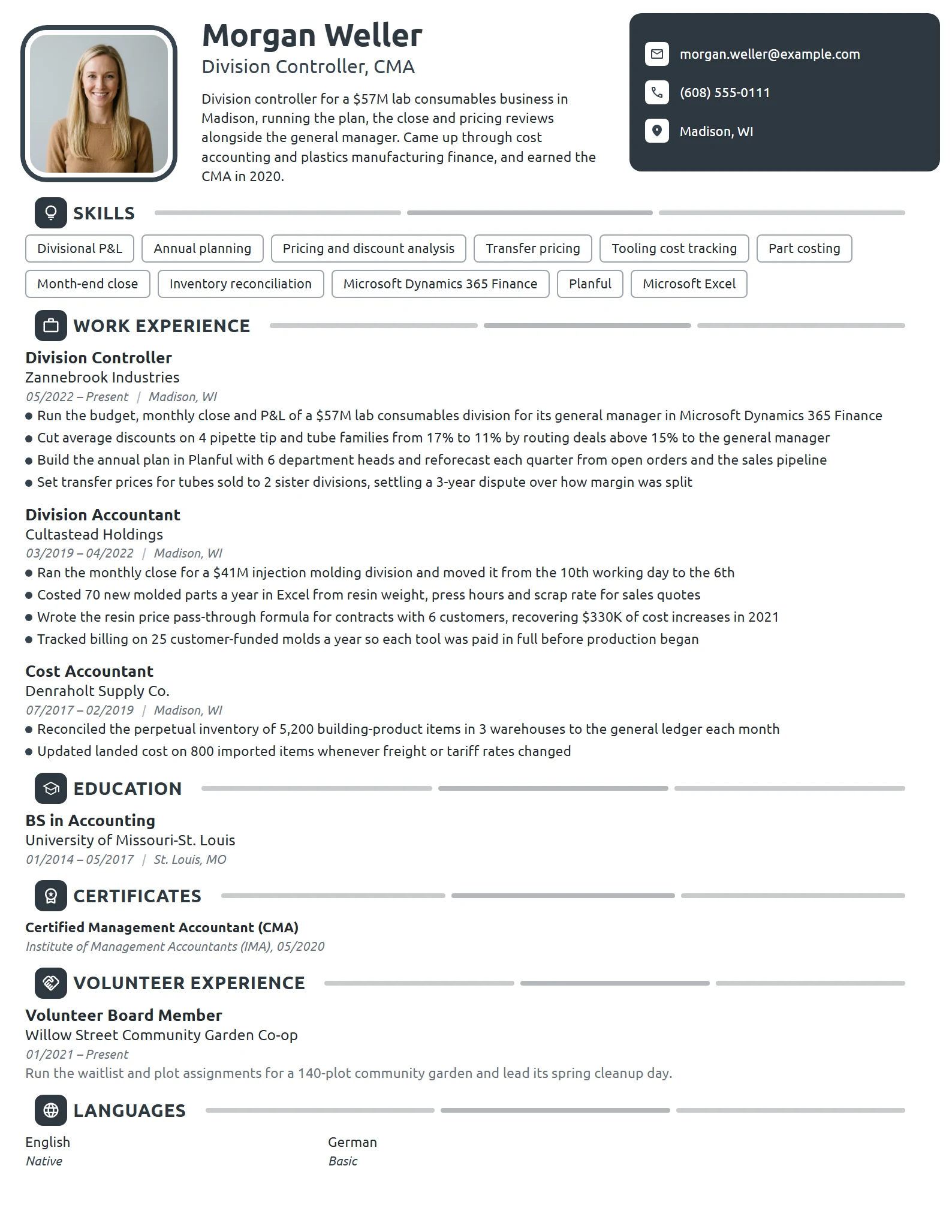 Division Controller resume example