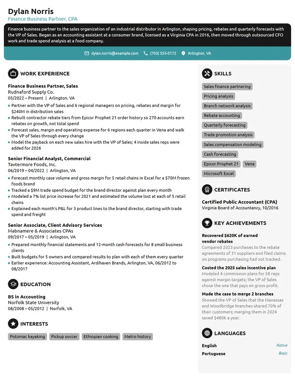 Finance Business Partner resume example