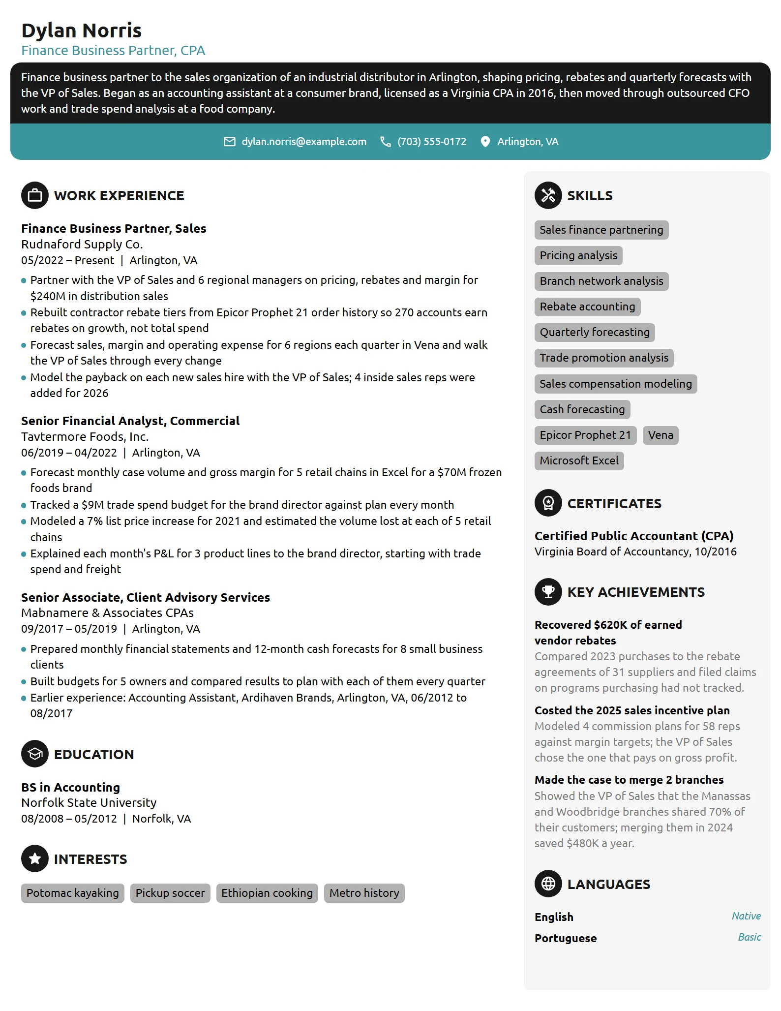 Finance Business Partner resume example