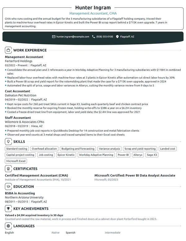 11 Management Accounting Resume Examples & Guide for 2026