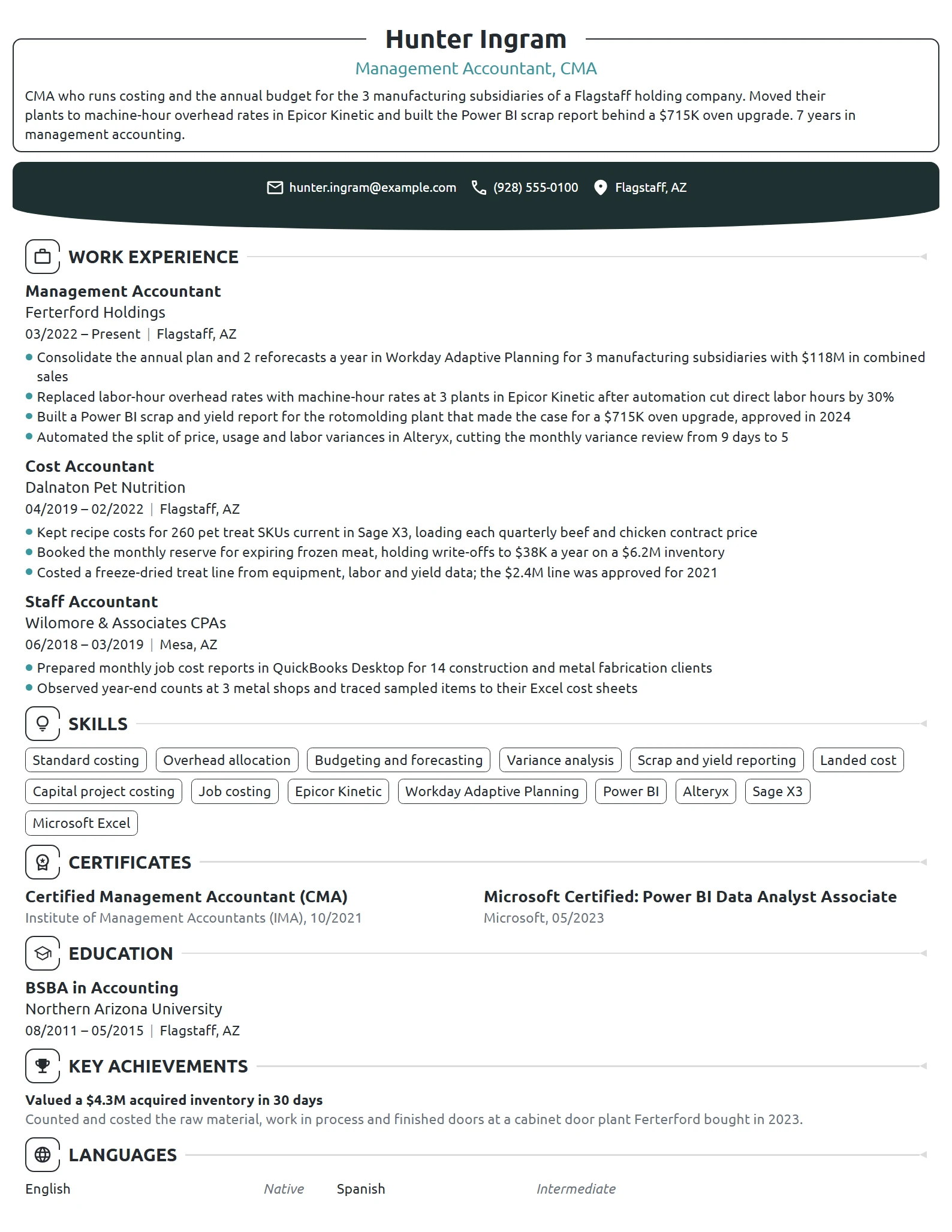 Management Accounting resume example