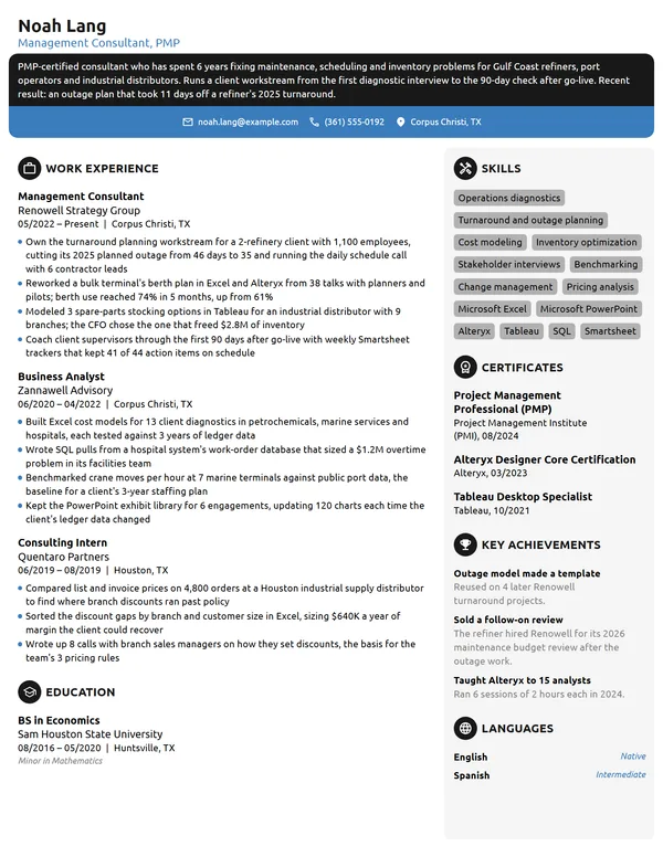 Management Consultant resume example