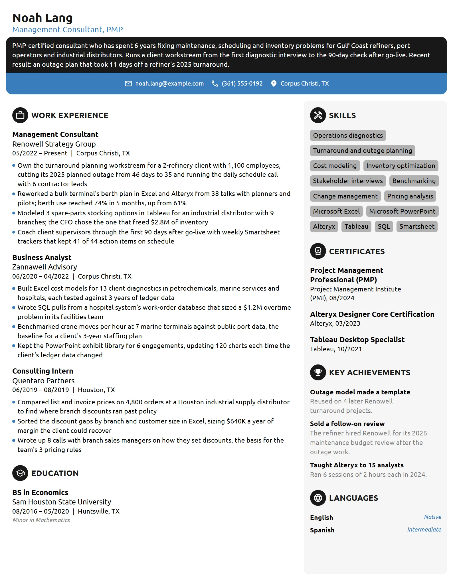 Management Consultant resume example