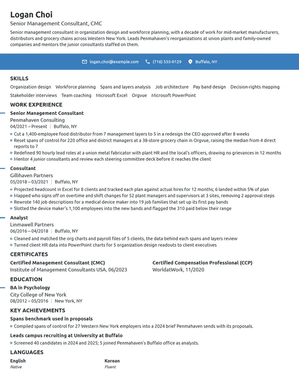 Senior Management Consultant resume example