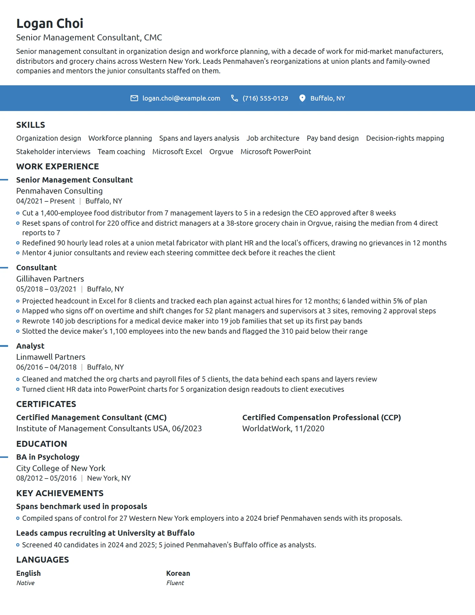 Senior Management Consultant resume example