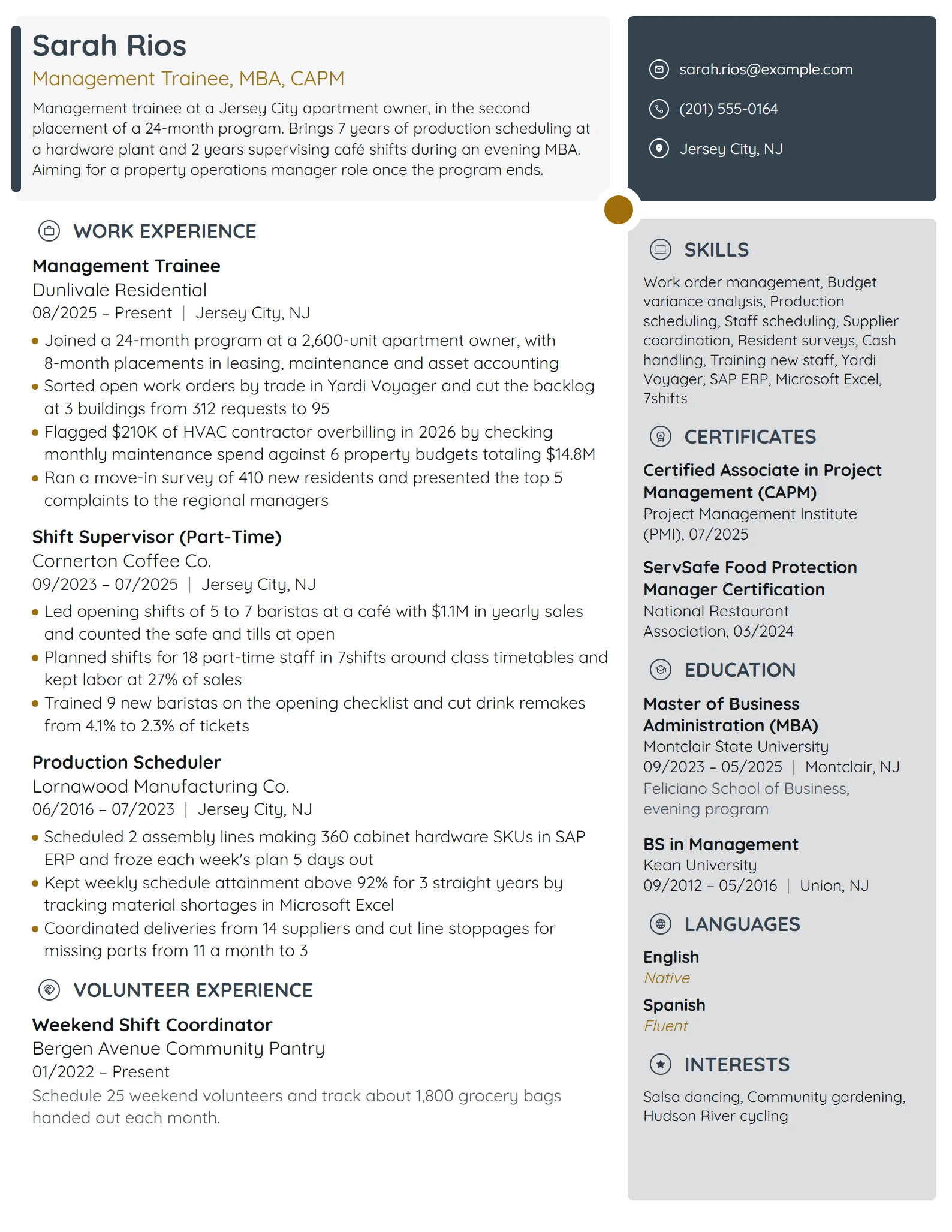 Management Trainee resume example