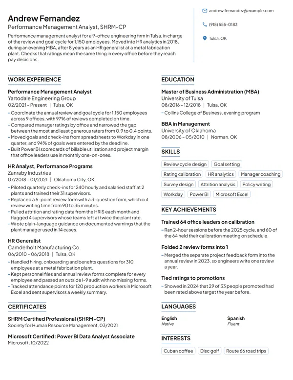 Performance Management Analyst resume example