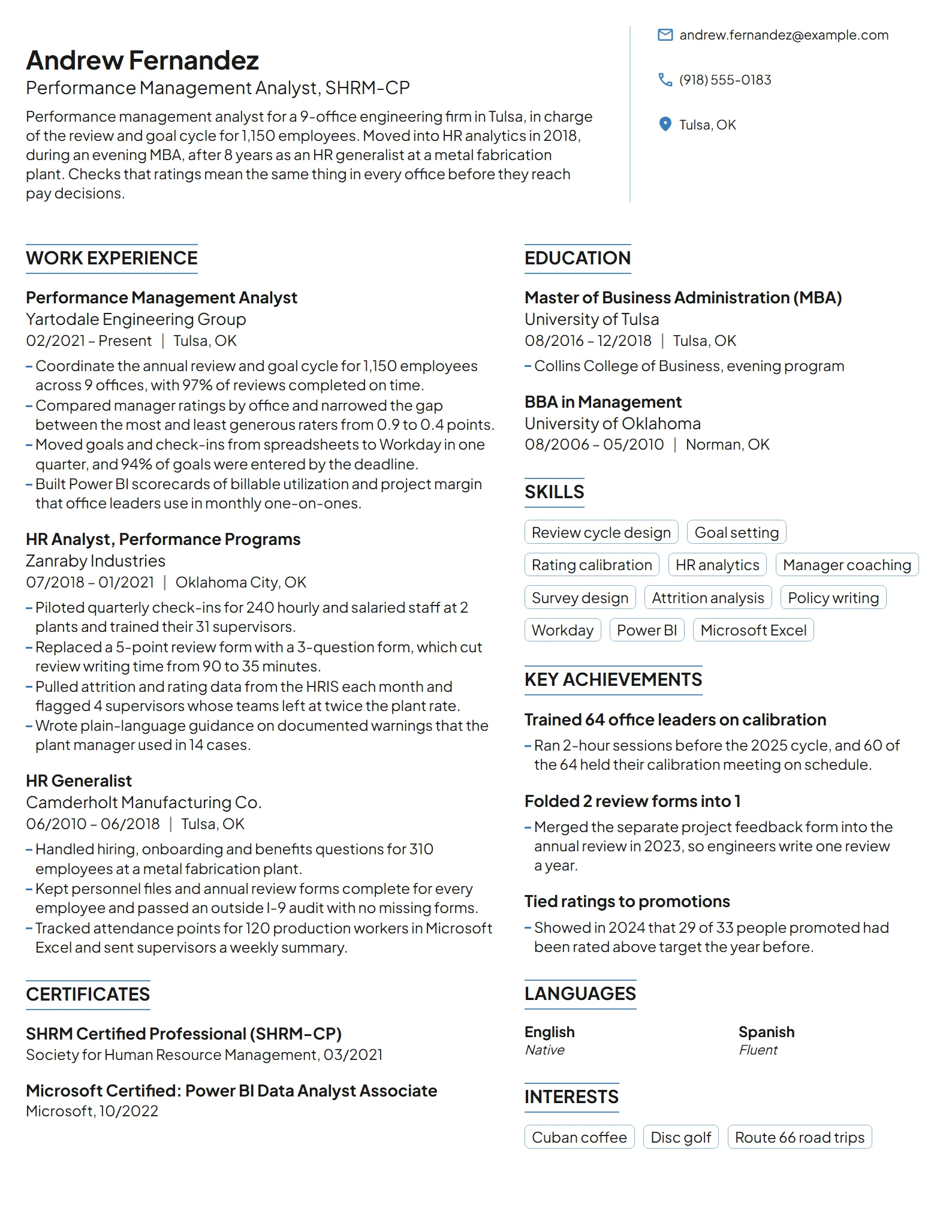 Performance Management Analyst resume example