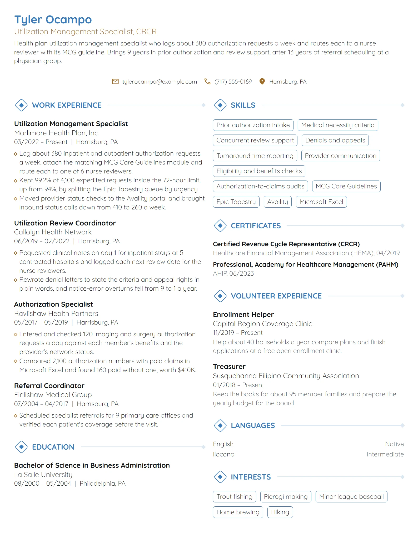 Utilization Management Specialist resume example