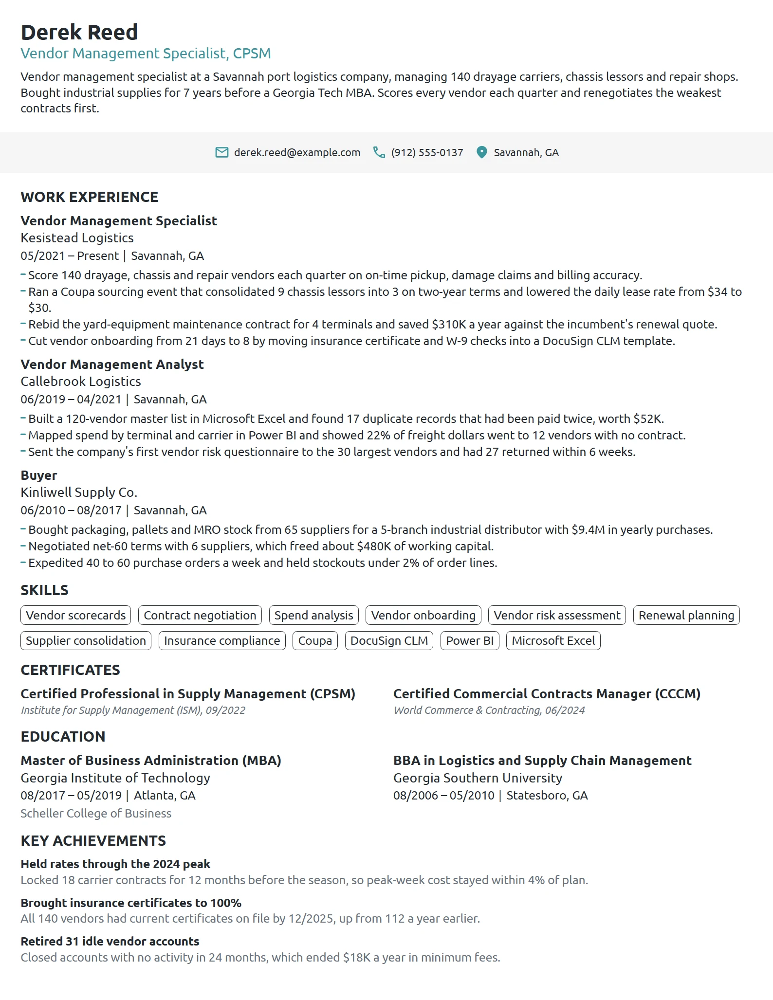Vendor Management Specialist resume example
