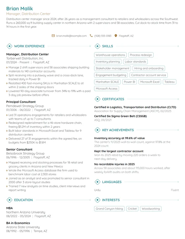 Career Change Manager resume example
