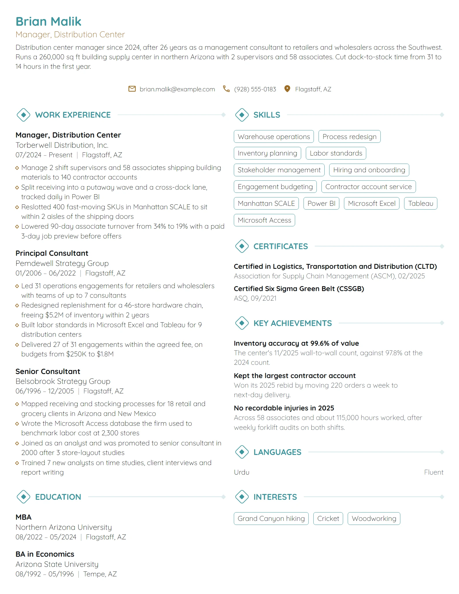 Career Change Manager resume example