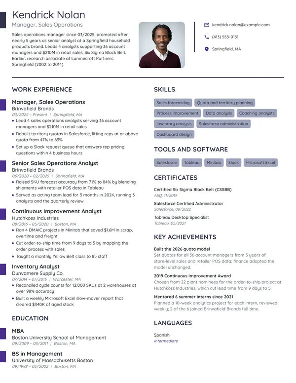 First-Time Manager resume example