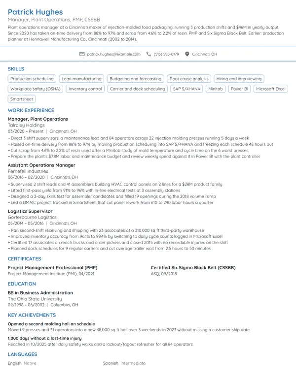 Manager resume example