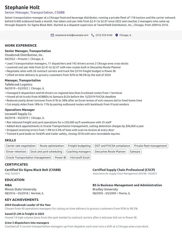 Senior Manager resume example