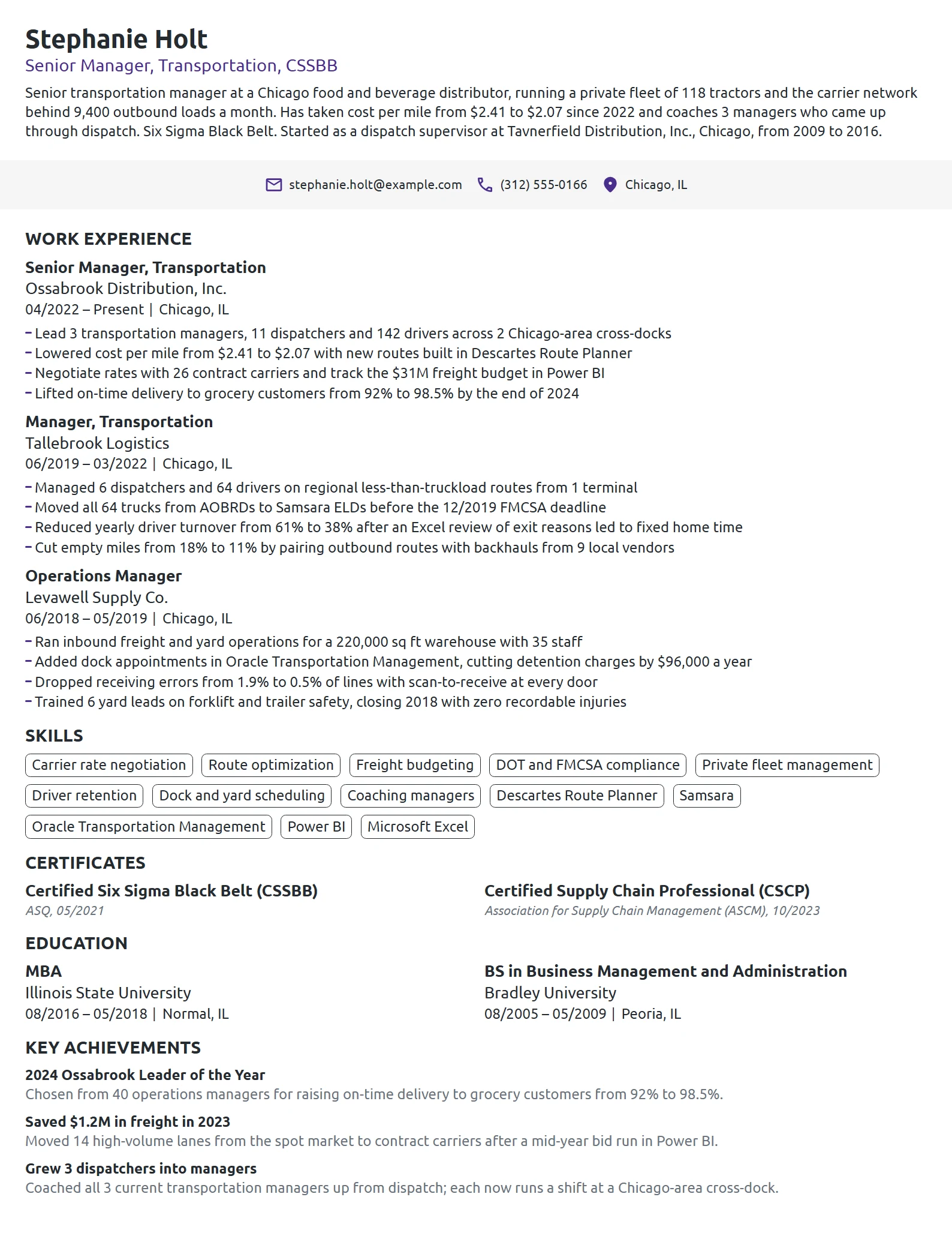 Senior Manager resume example