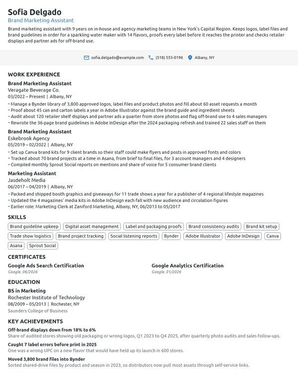 Brand Marketing Assistant resume example