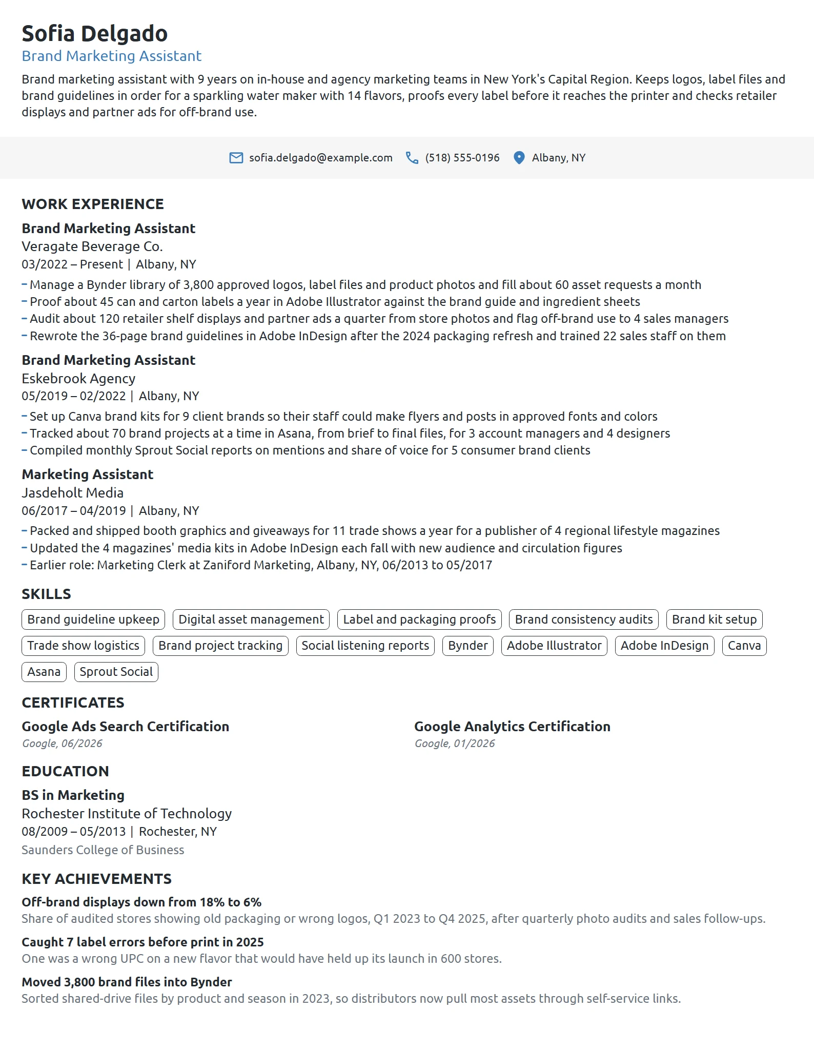 Brand Marketing Assistant resume example