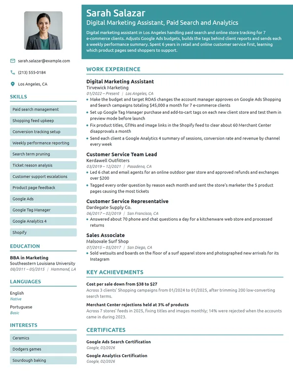 Digital Marketing Assistant resume example