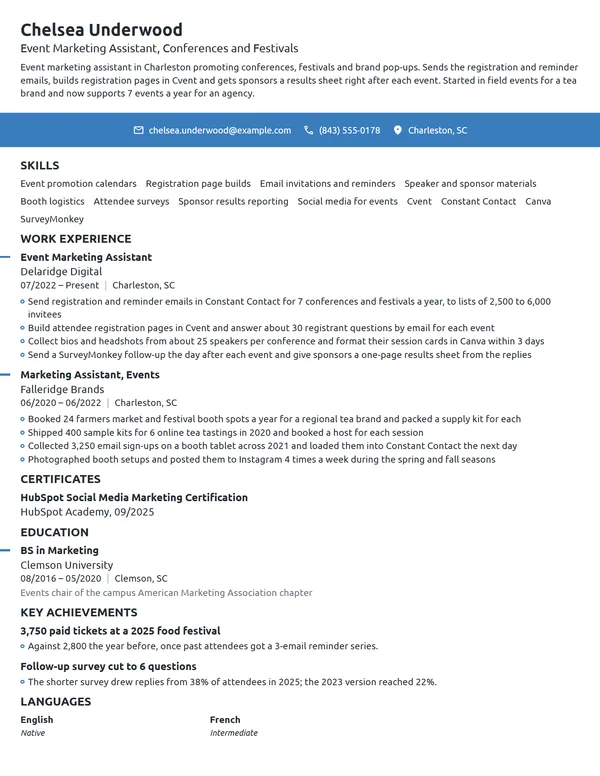 Event Marketing Assistant resume example