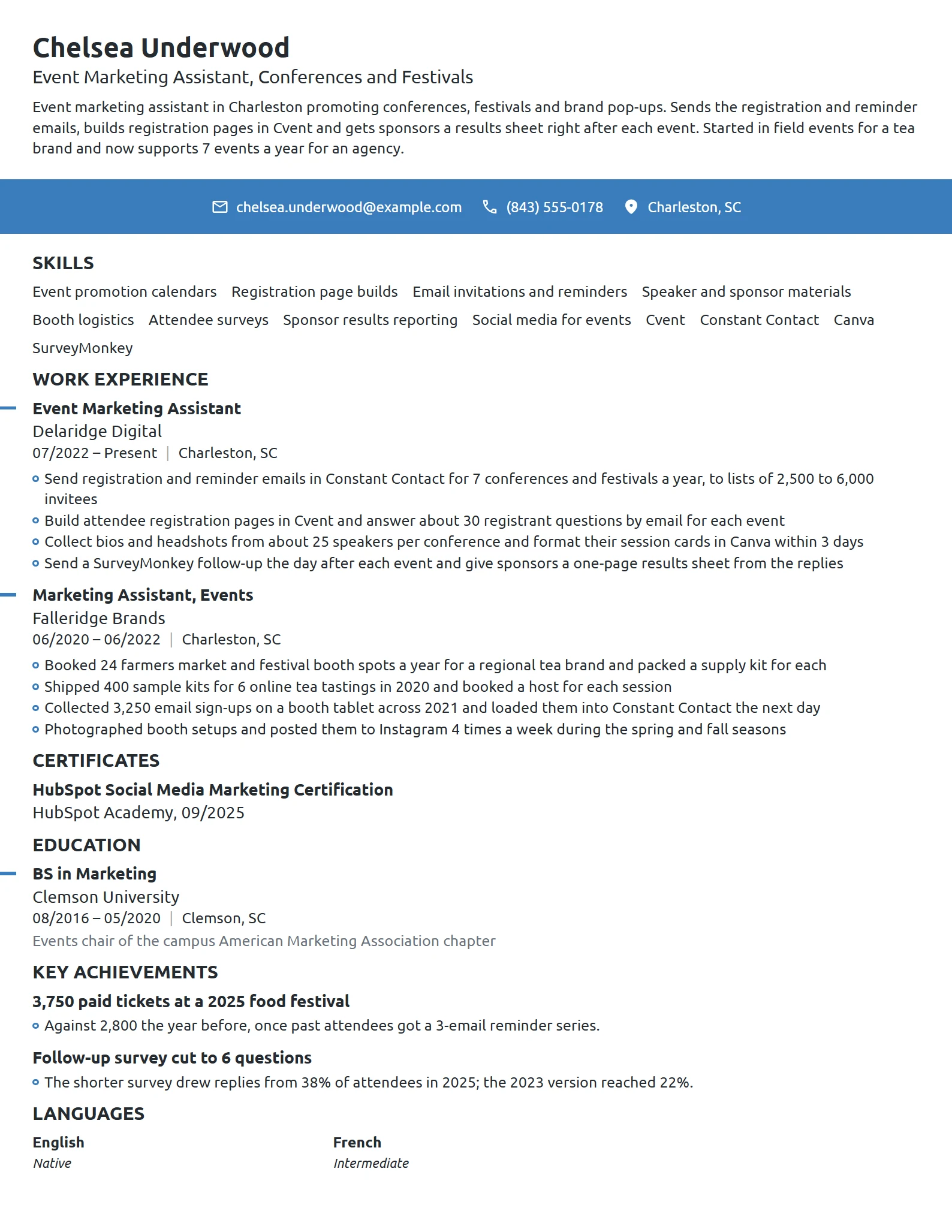 Event Marketing Assistant resume example
