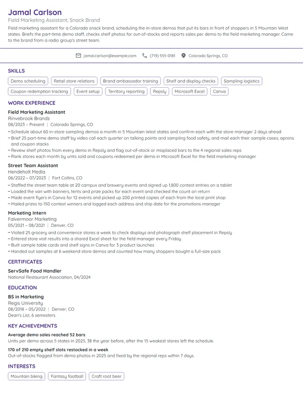 Field Marketing Assistant resume example