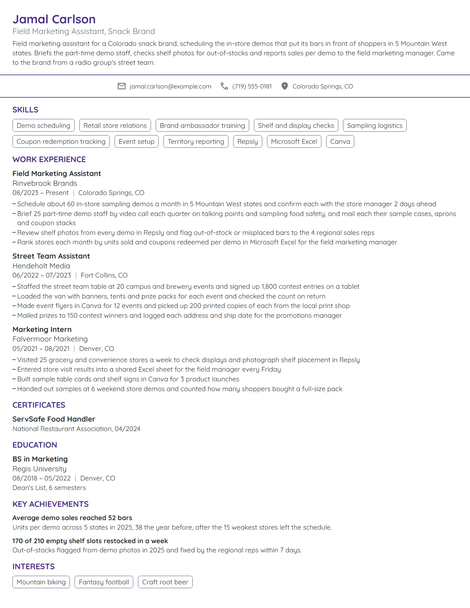 Field Marketing Assistant resume example