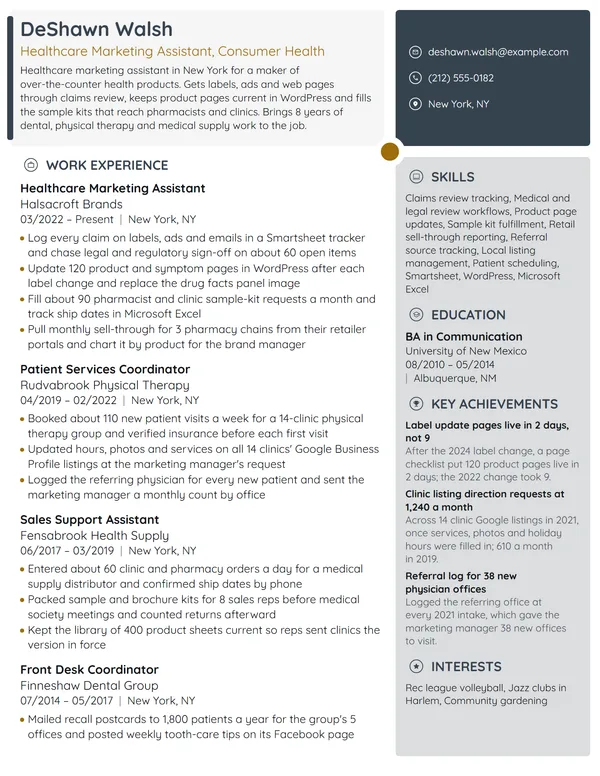 Healthcare Marketing Assistant resume example
