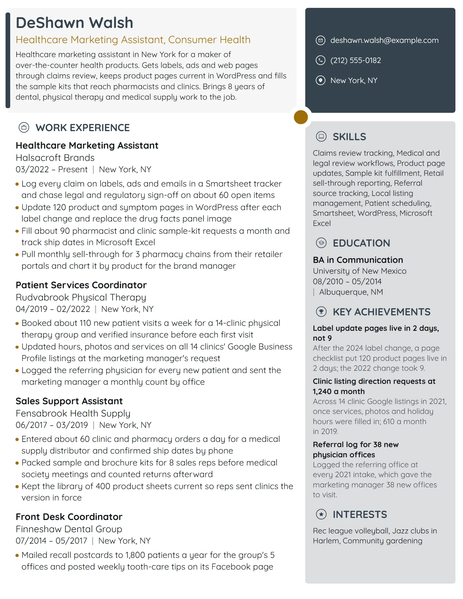 Healthcare Marketing Assistant resume example
