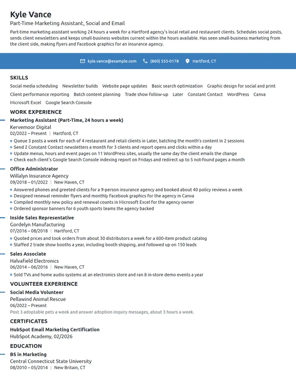 Part-Time Marketing Assistant resume example
