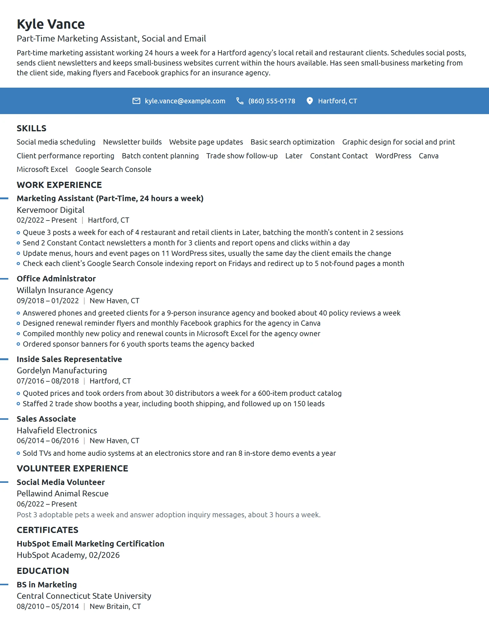 Part-Time Marketing Assistant resume example