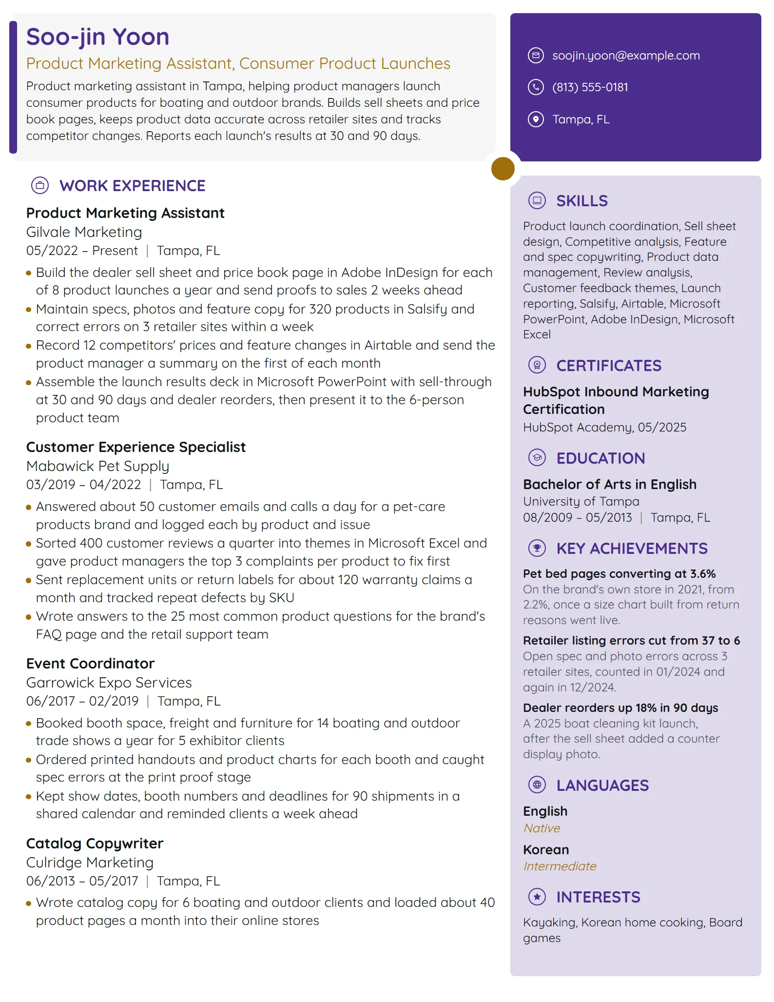 Product Marketing Assistant resume example