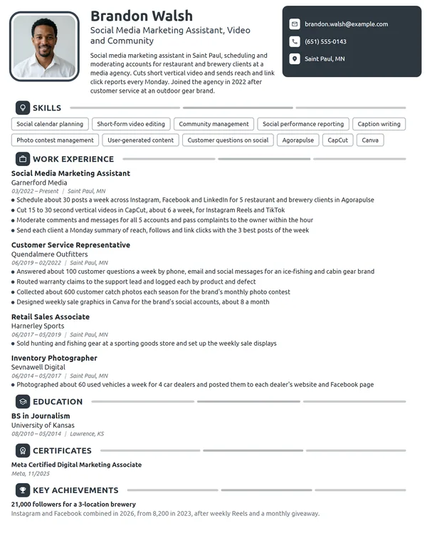 Social Media Marketing Assistant resume example