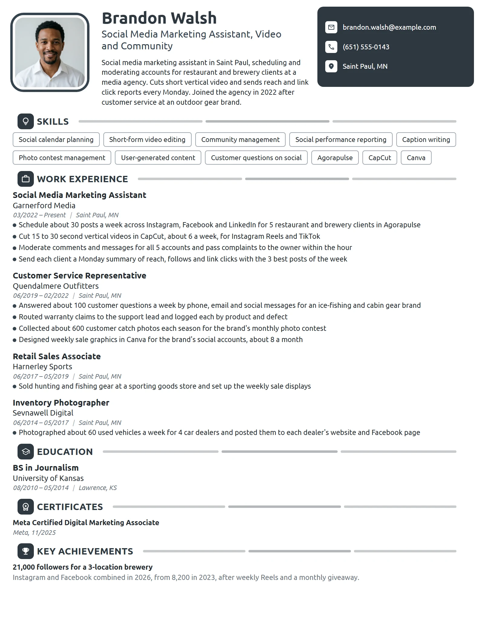 Social Media Marketing Assistant resume example