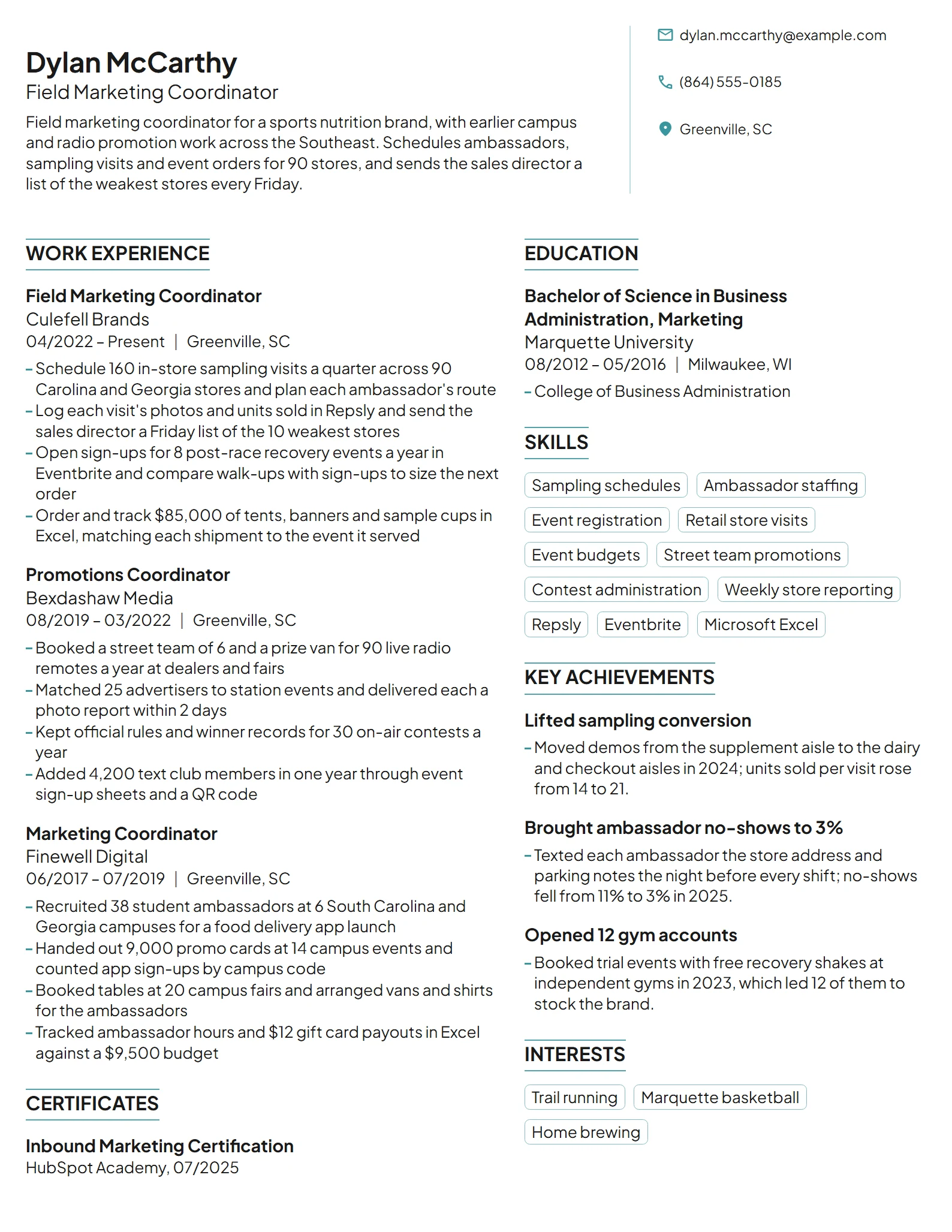 Field Marketing Coordinator resume example