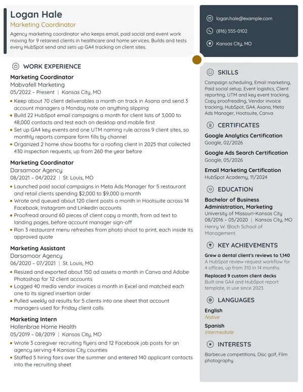Marketing Coordinator resume example