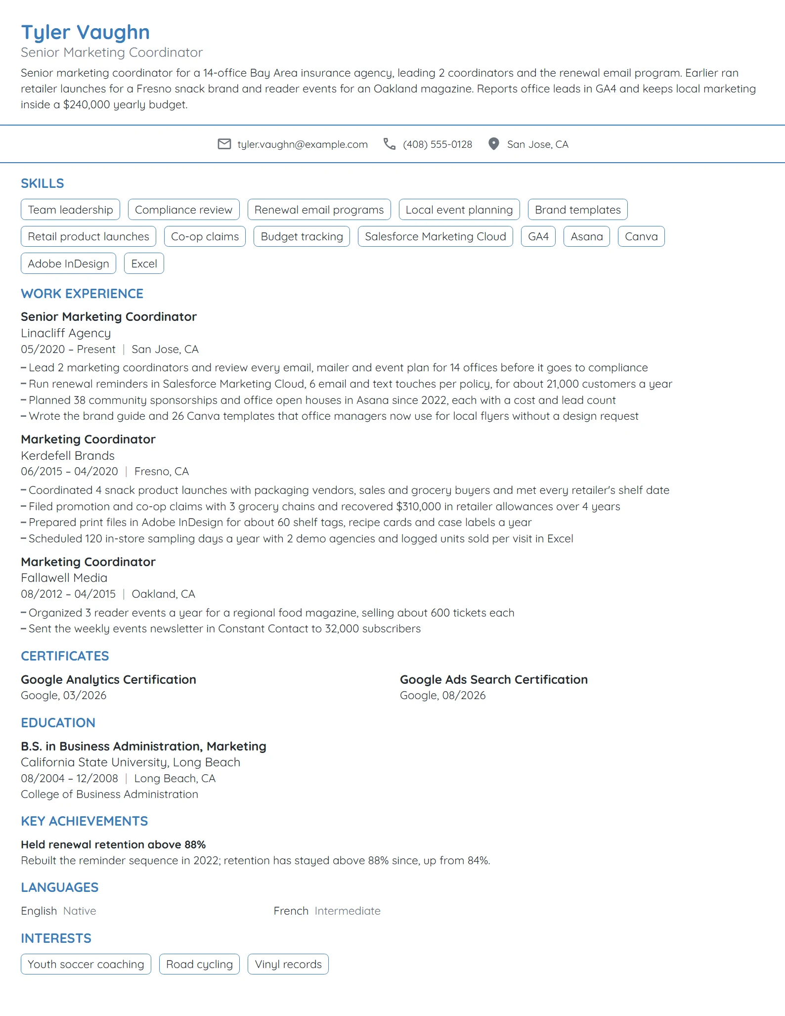 Senior Marketing Coordinator resume example
