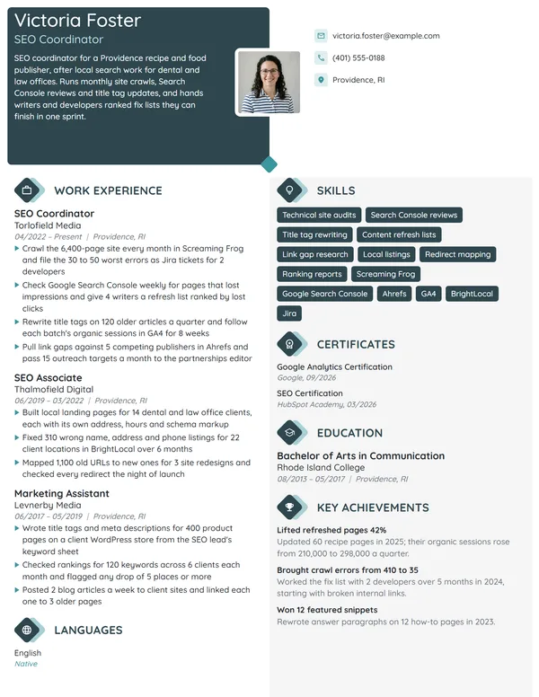 SEO Coordinator resume example