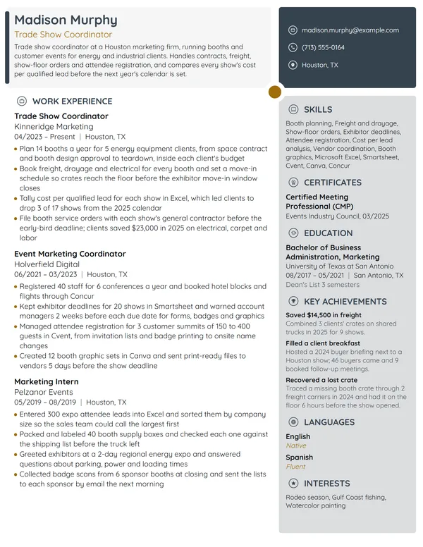 Trade Show Coordinator resume example
