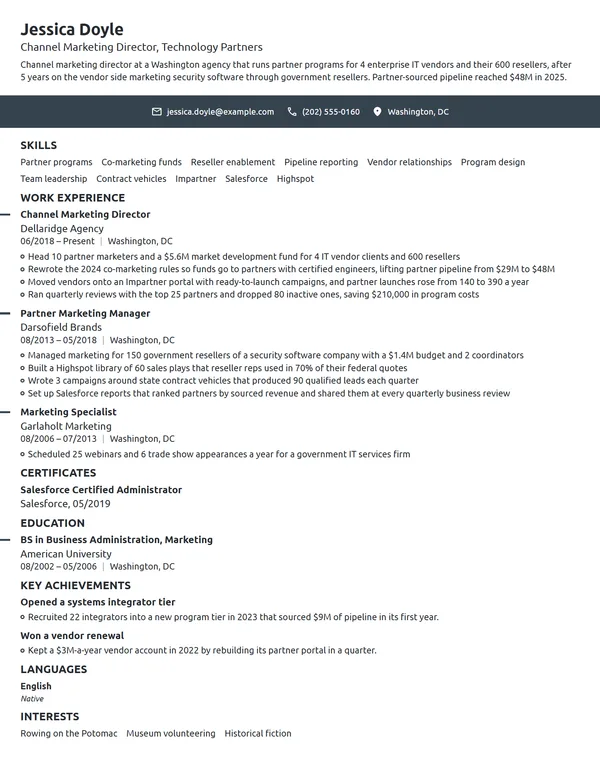 Channel Marketing Director resume example