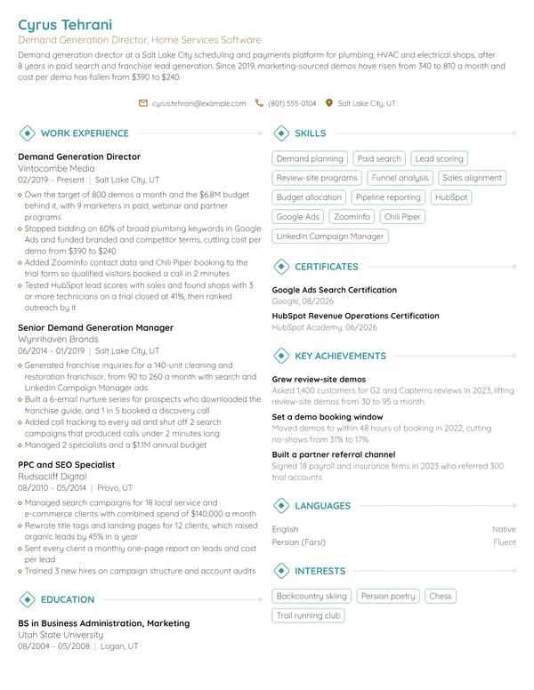 Demand Generation Director resume example