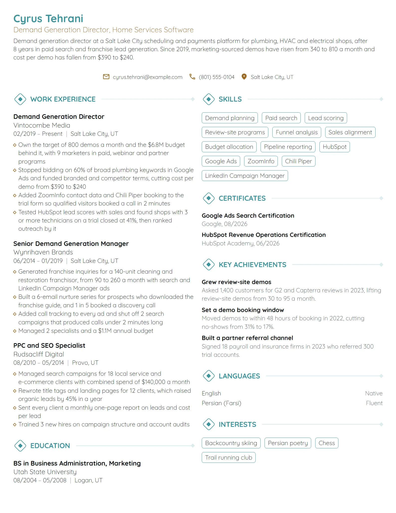 Demand Generation Director resume example