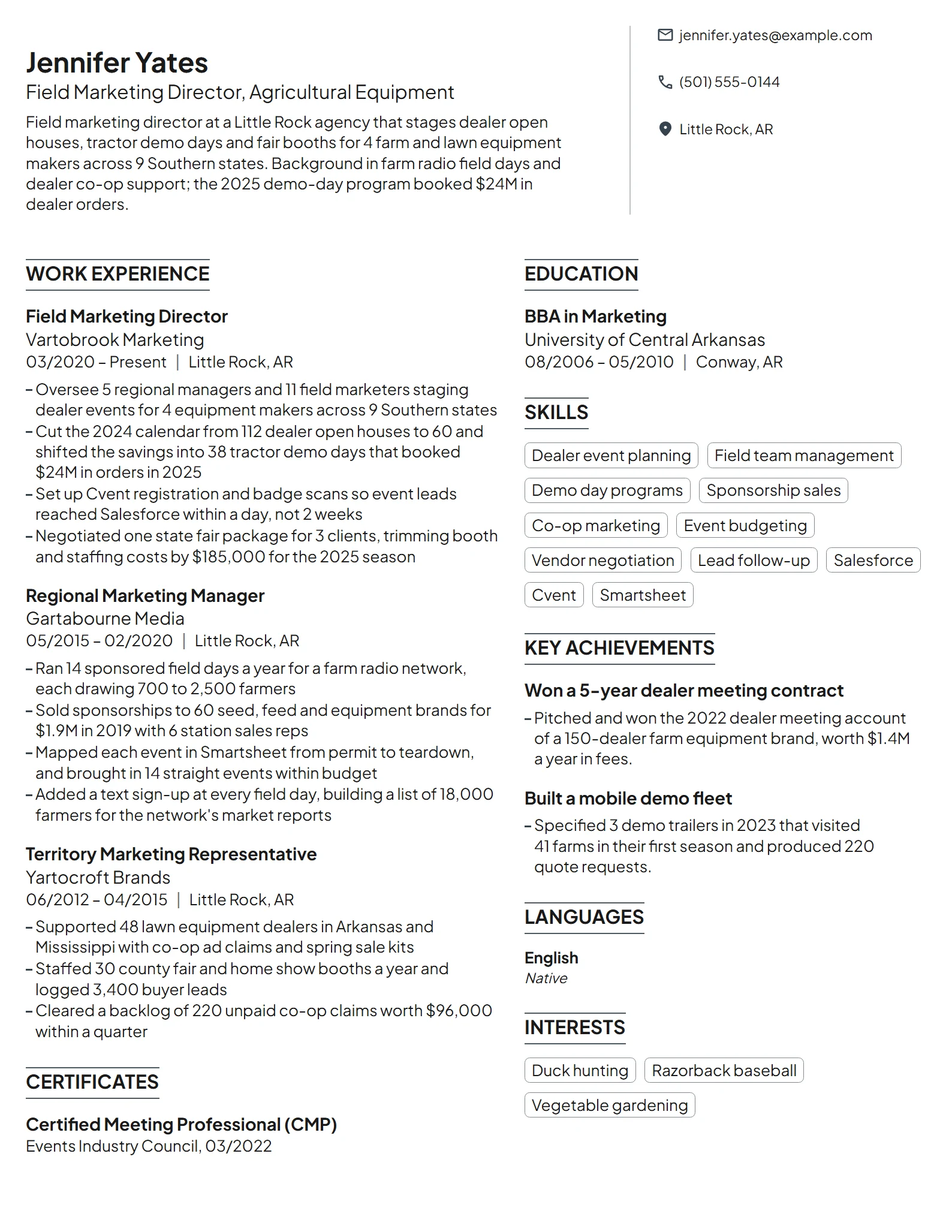Field Marketing Director resume example