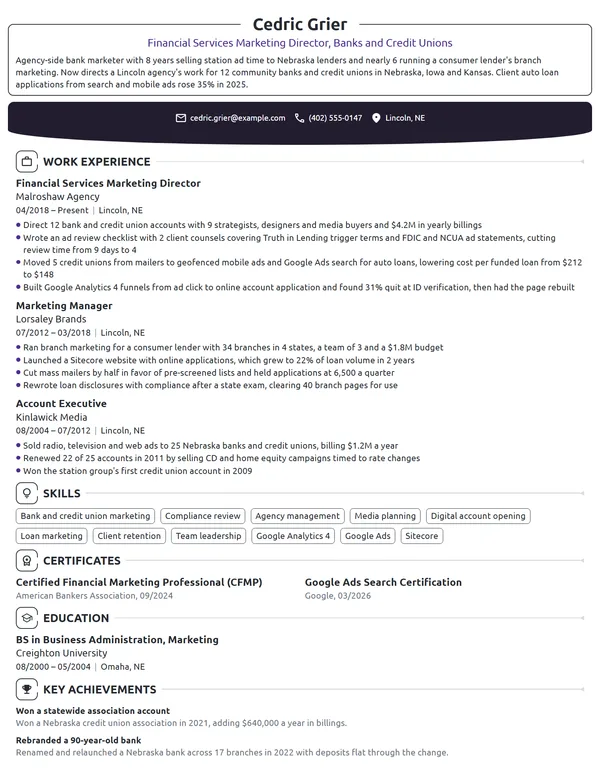 Financial Services Marketing Director resume example